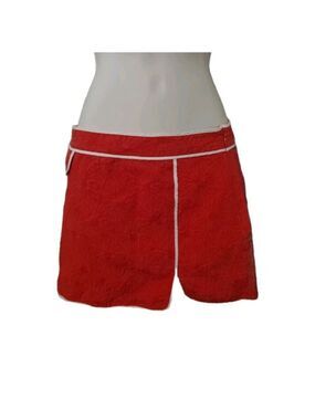 Red Textured Mini Skirt White Piping boho, Sz 0/ 25 XS Vintage-Inspir